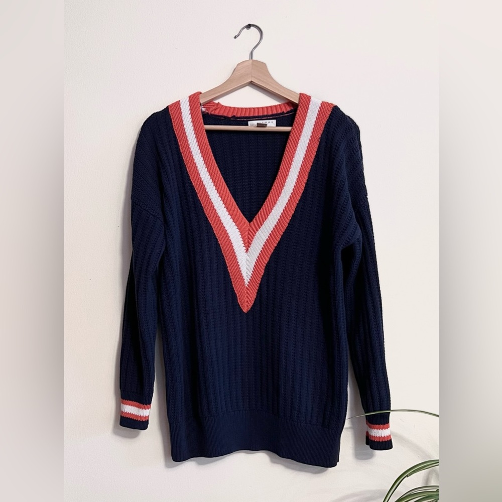 Kenar Men Knit Deep V Sweater Size M Cotton Black Orange White Rarely Worn